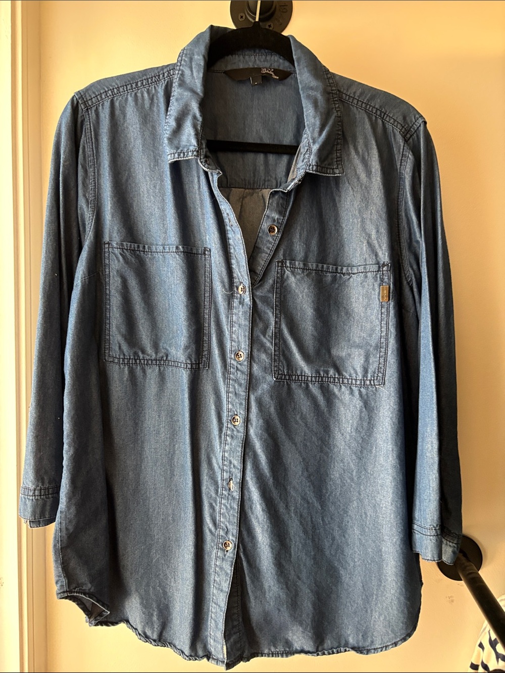 1822 Denim Blue Denim Button-Up Shirt-Size Larger